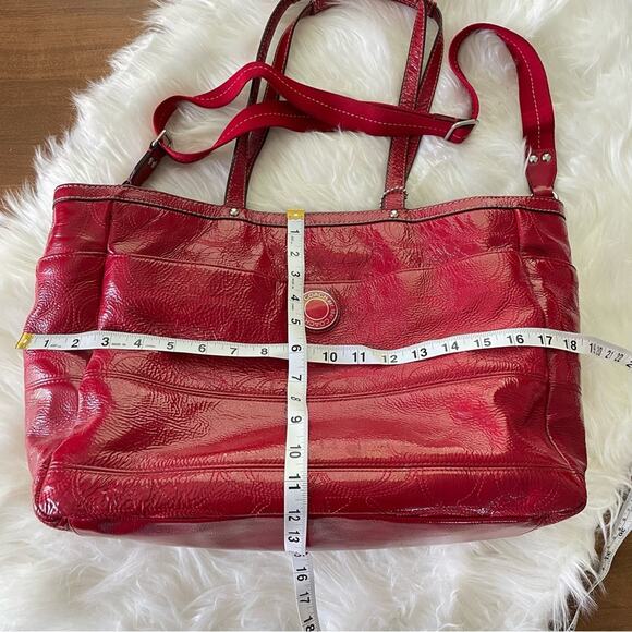 Coach Women Signature C Embossed Garnet Red Patent Leather Diaper Bag Tote Large - Picture 8 of 10